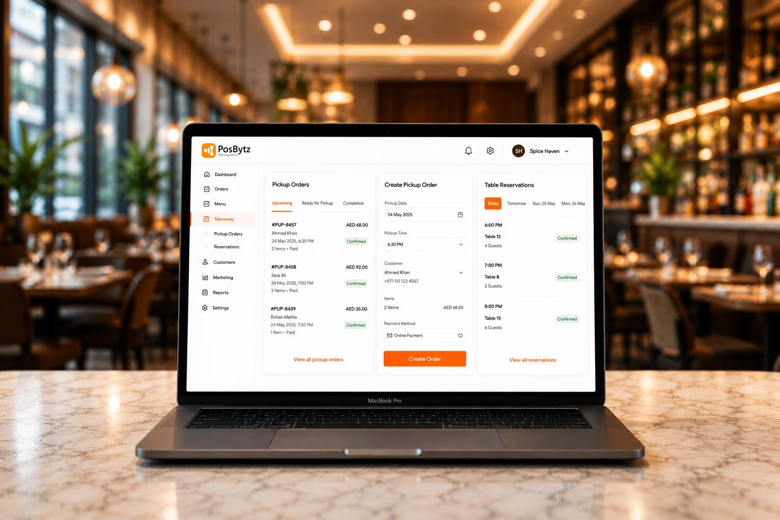 Pre-order takeaway and pickup system with scheduled time slots