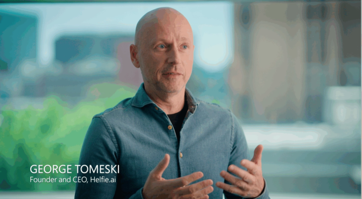 Helfie AI app on smartphone showing Helfie AI Video By Microsoft