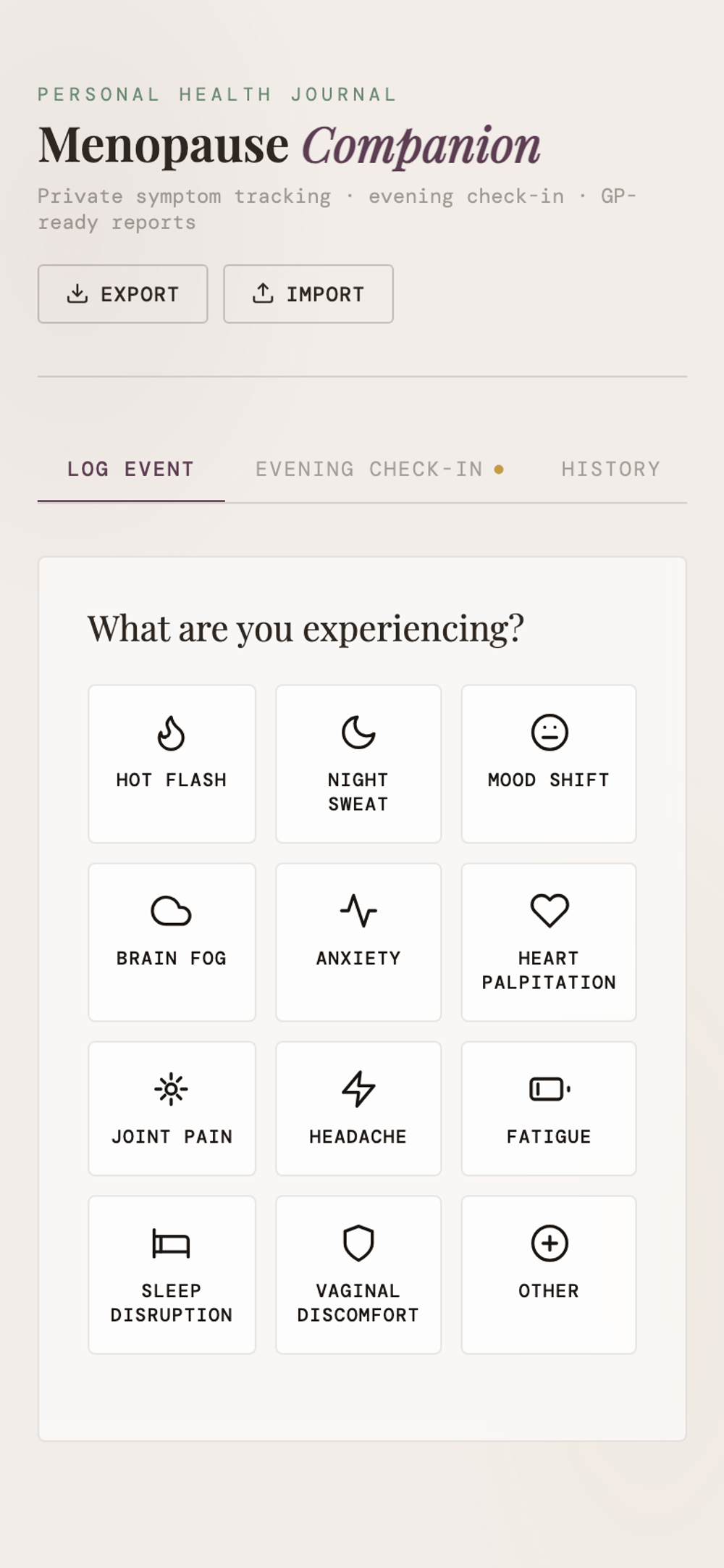 Menopause Companion — mobile log