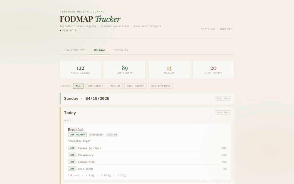 FODMAP Tracker — desktop history