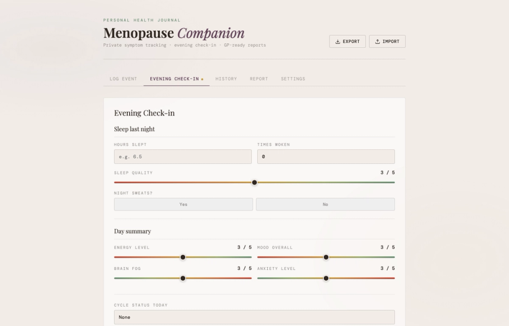 Menopause Companion — desktop check-in