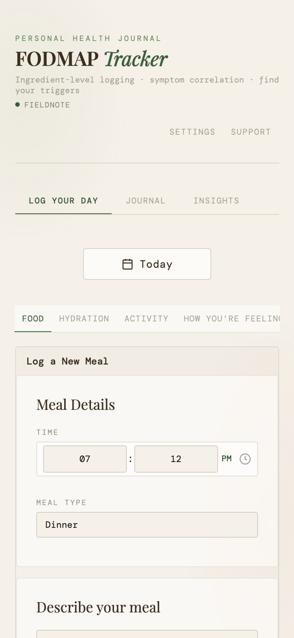 FODMAP Tracker — mobile log