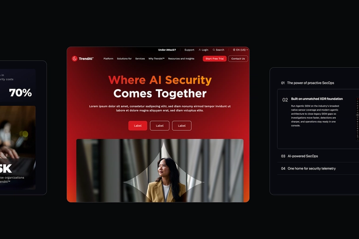 TrendAI marketing site homepage rendered in the new design system
