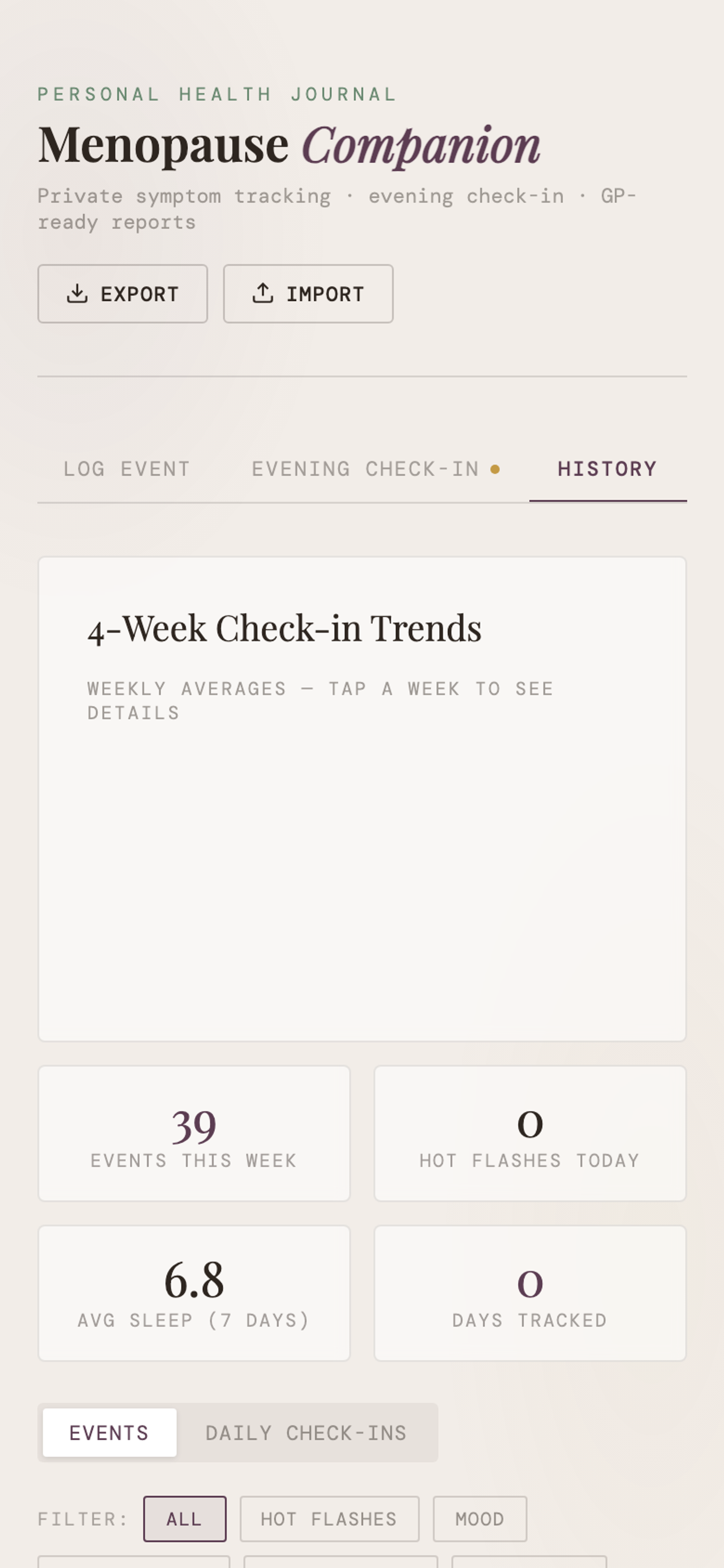 Menopause Companion — mobile history