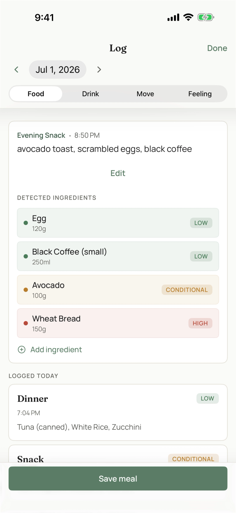 Detect ingredients from free form input