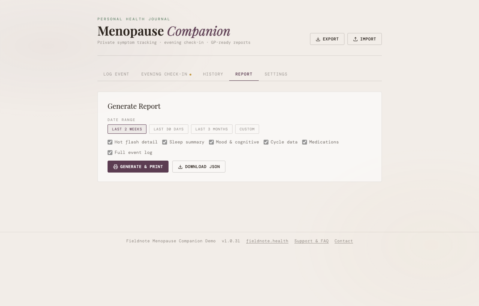 Menopause Companion — GP-ready report