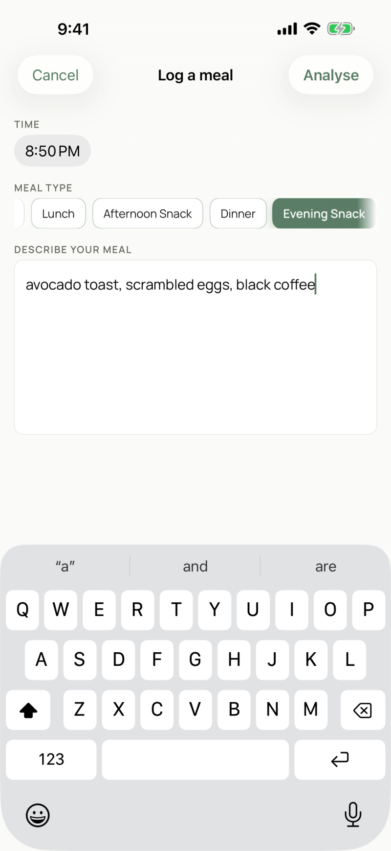 Free form meal input