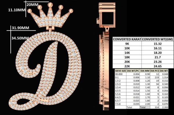 Alphabet D Crown Pendant detail 3