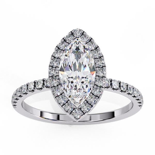 0.82 Carat Marquise & Round Cut Diamond Engagement Ring detail 6
