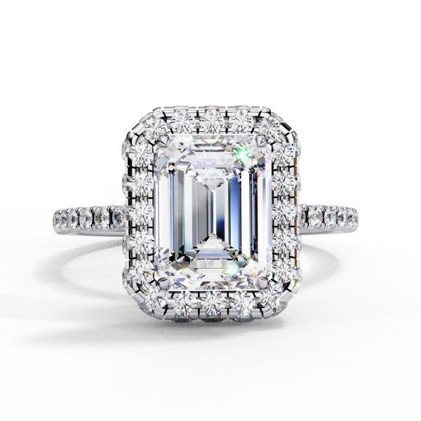 2.18 Carat Emerald & Round Cut Diamond Engagement Ring detail 4