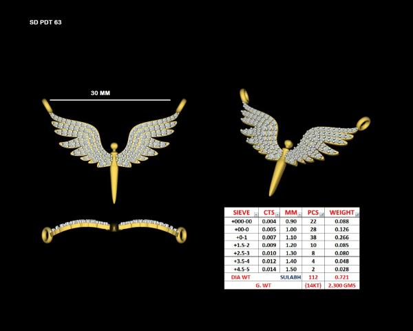 Sleek Minimal Angel Diamond Pendant detail 2