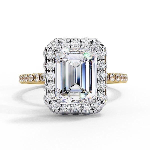 2.18 Carat Emerald & Round Cut Diamond Engagement Ring detail 1