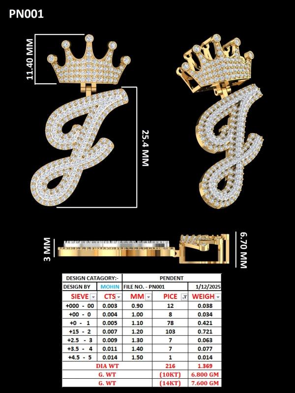 Alphabet F Crown Pendant detail 3