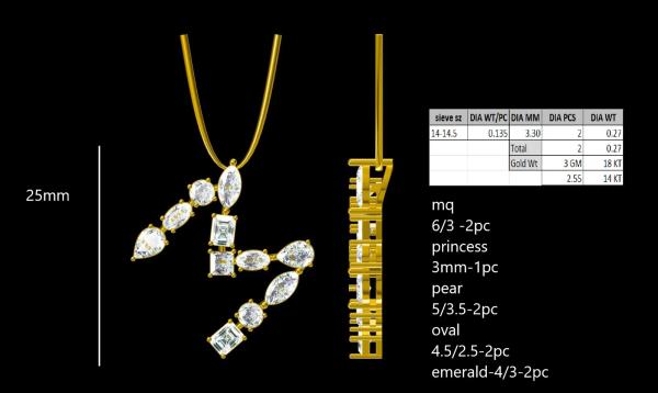 Alphabet “M” Personalized Diamond Pendant detail 2