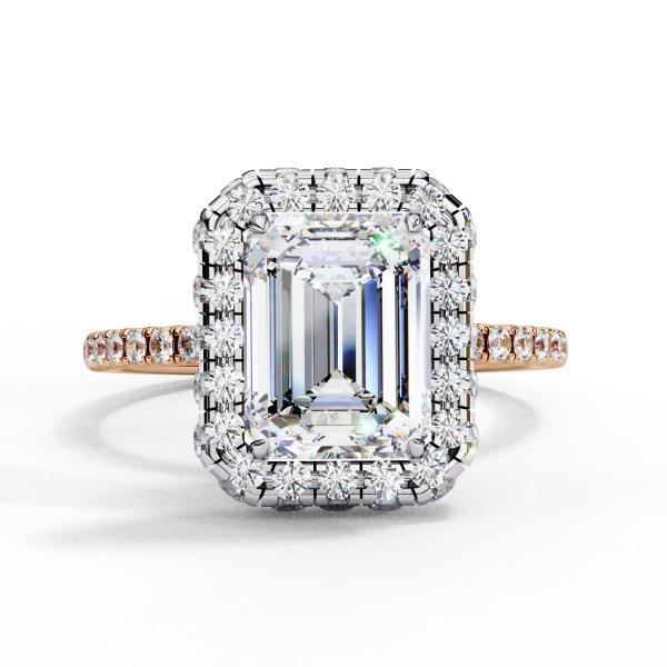 2.18 Carat Emerald & Round Cut Diamond Engagement Ring detail 7
