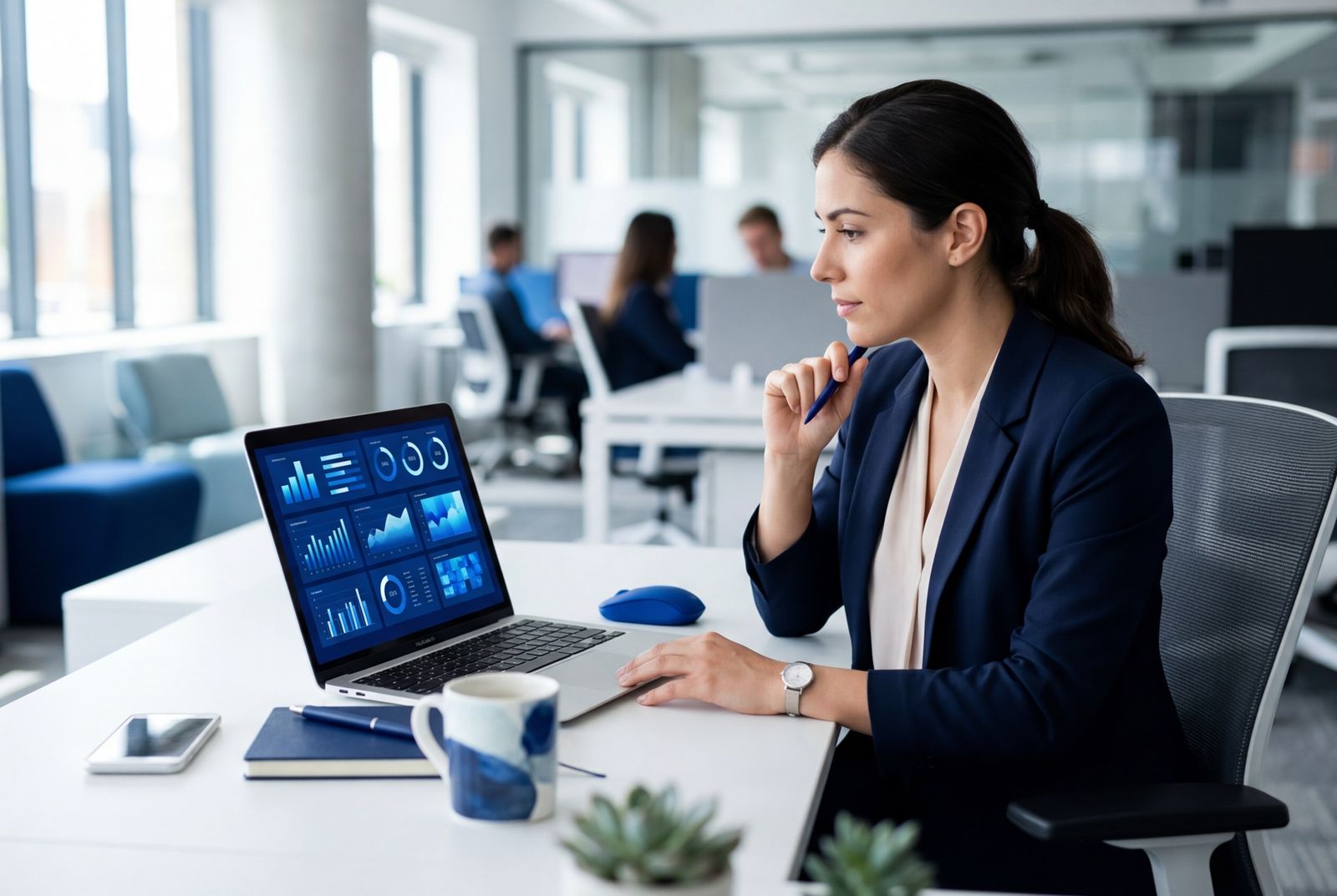 Profissional acompanhando métricas de atendimento em dashboard