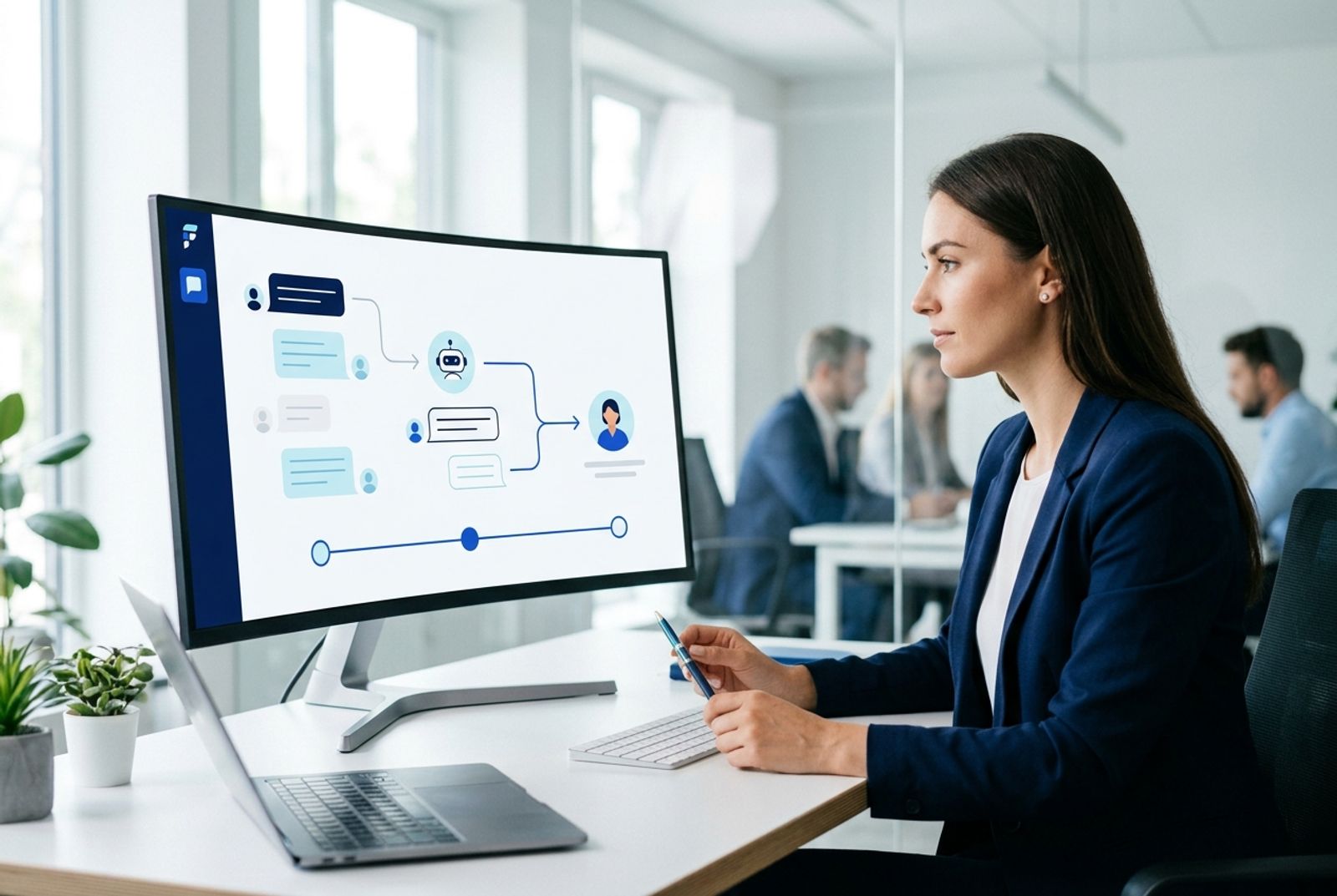 Gestão de atendimento híbrido com contexto unificado e roteamento inteligente.