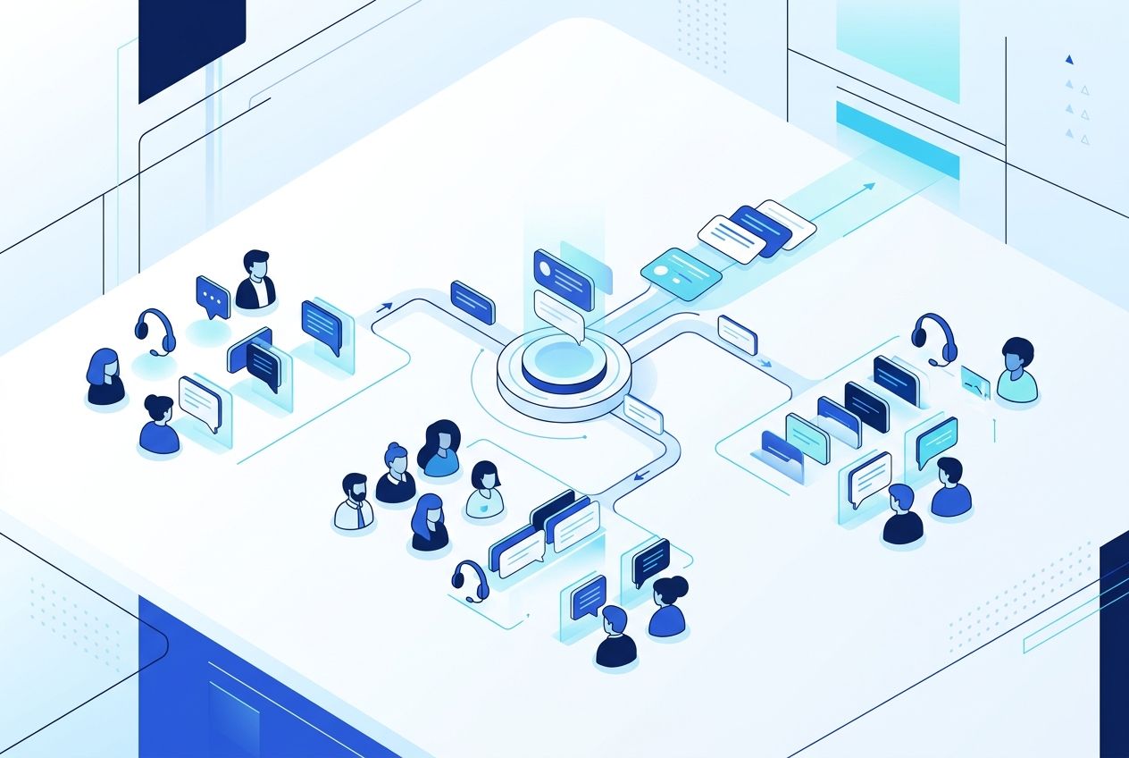 Representação visual de distribuição inteligente de atendimentos entre equipes.
