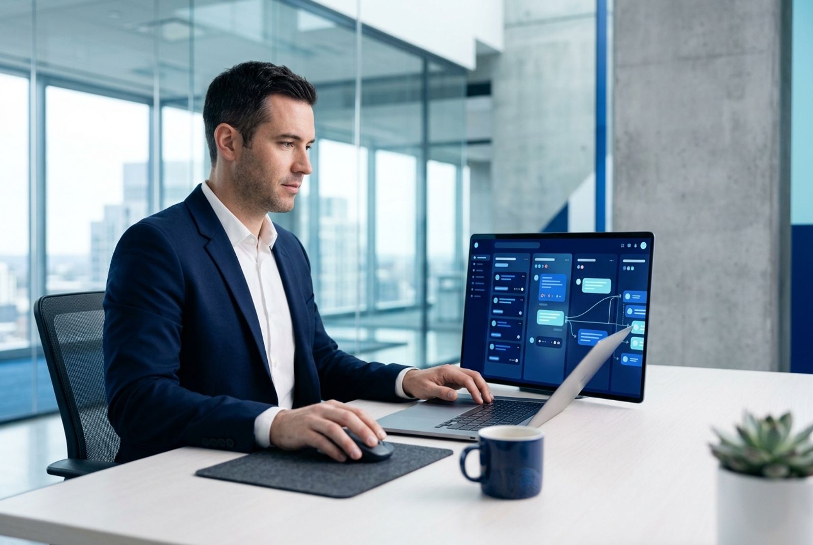Profissional organizando conversas em uma operação de atendimento unificada