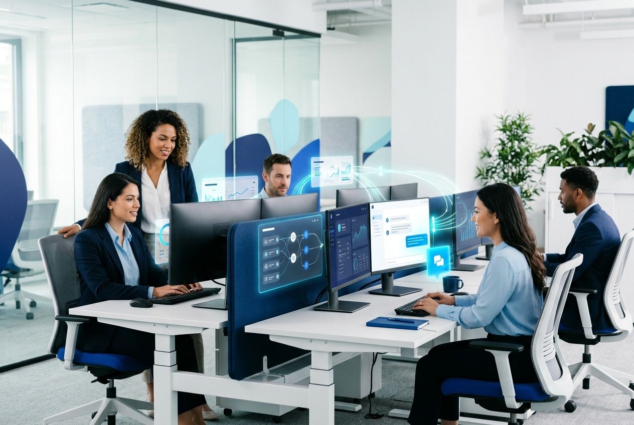 Equipe de atendimento usando automação e distribuição inteligente de conversas