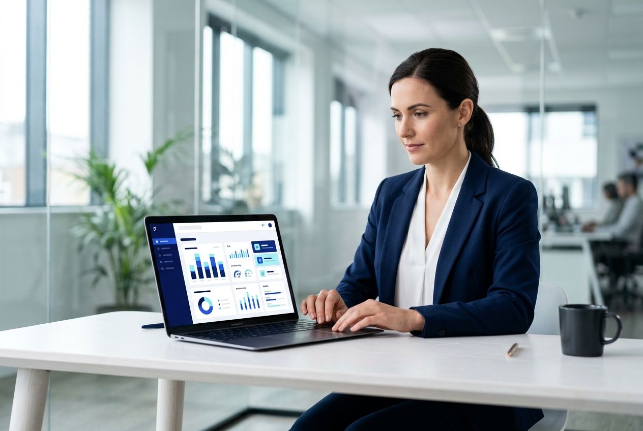 Gestor analisando dashboard de atendimento com indicadores de produtividade, SLA e qualidade