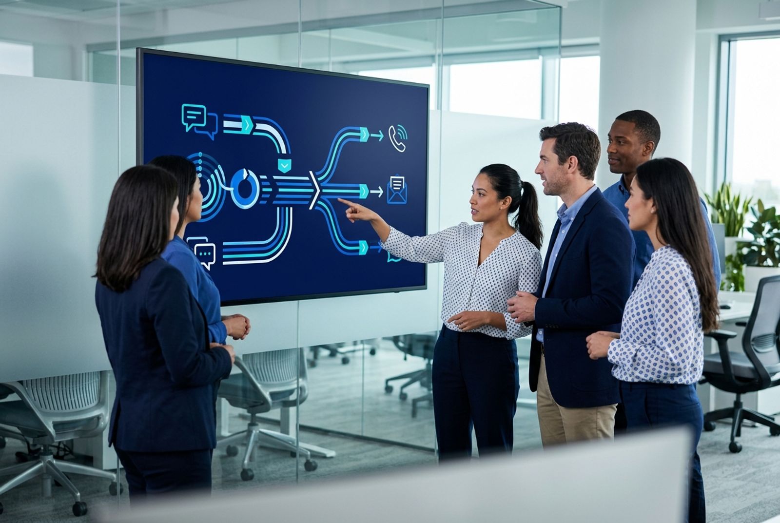 Equipe estruturando fluxos e regras para implantar atendimento omnichannel