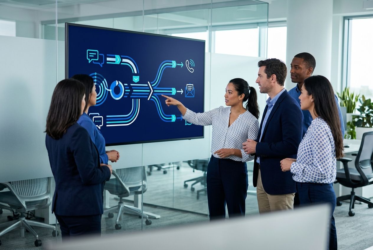 Equipe estruturando fluxos e regras para implantar atendimento omnichannel