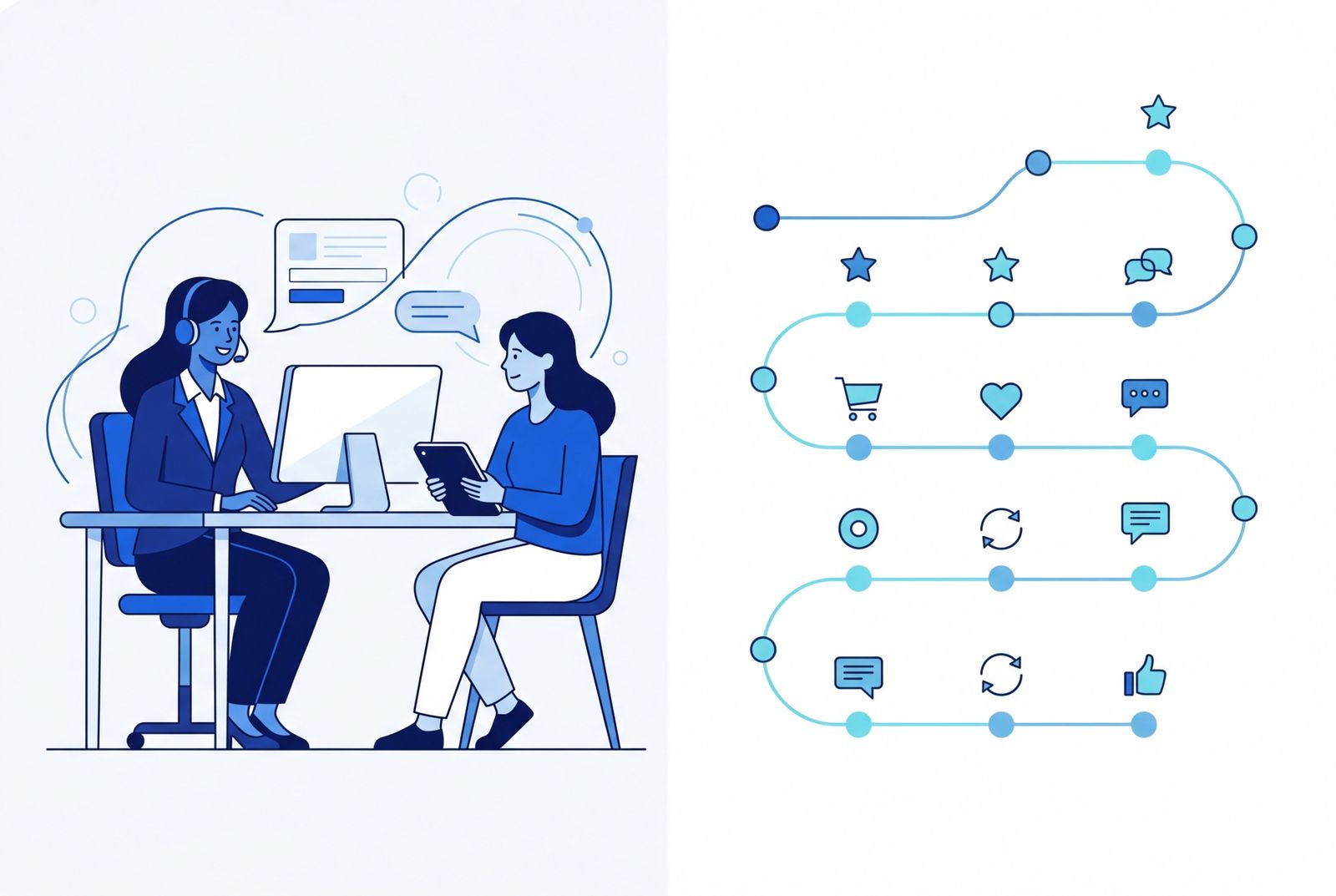 Representação visual da diferença entre atendimento ao cliente e experiência do cliente