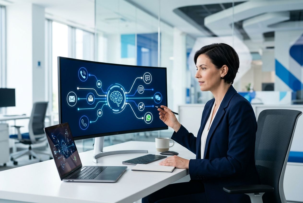 Gestor analisando operação de atendimento com IA em painel omnichannel