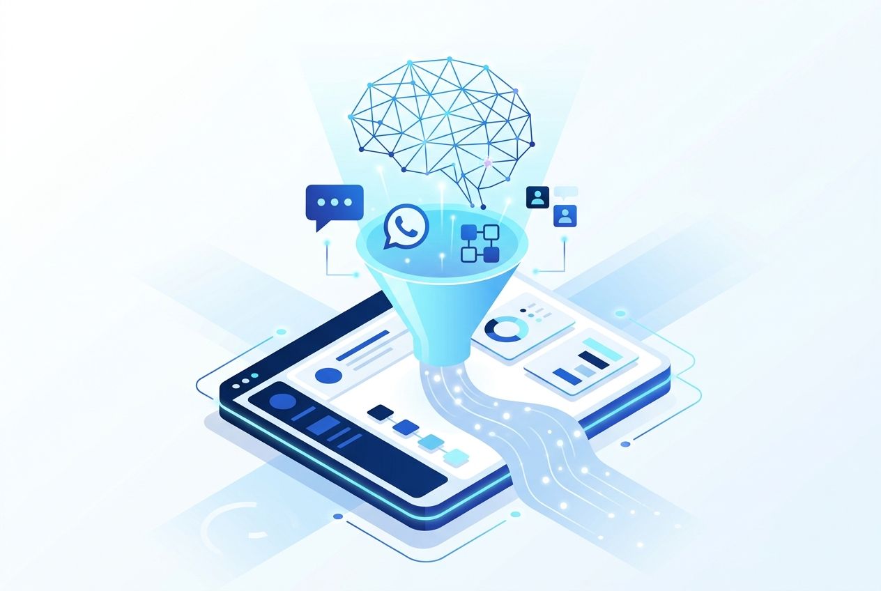 Representação visual de plataforma unificando canais, automação e indicadores de atendimento