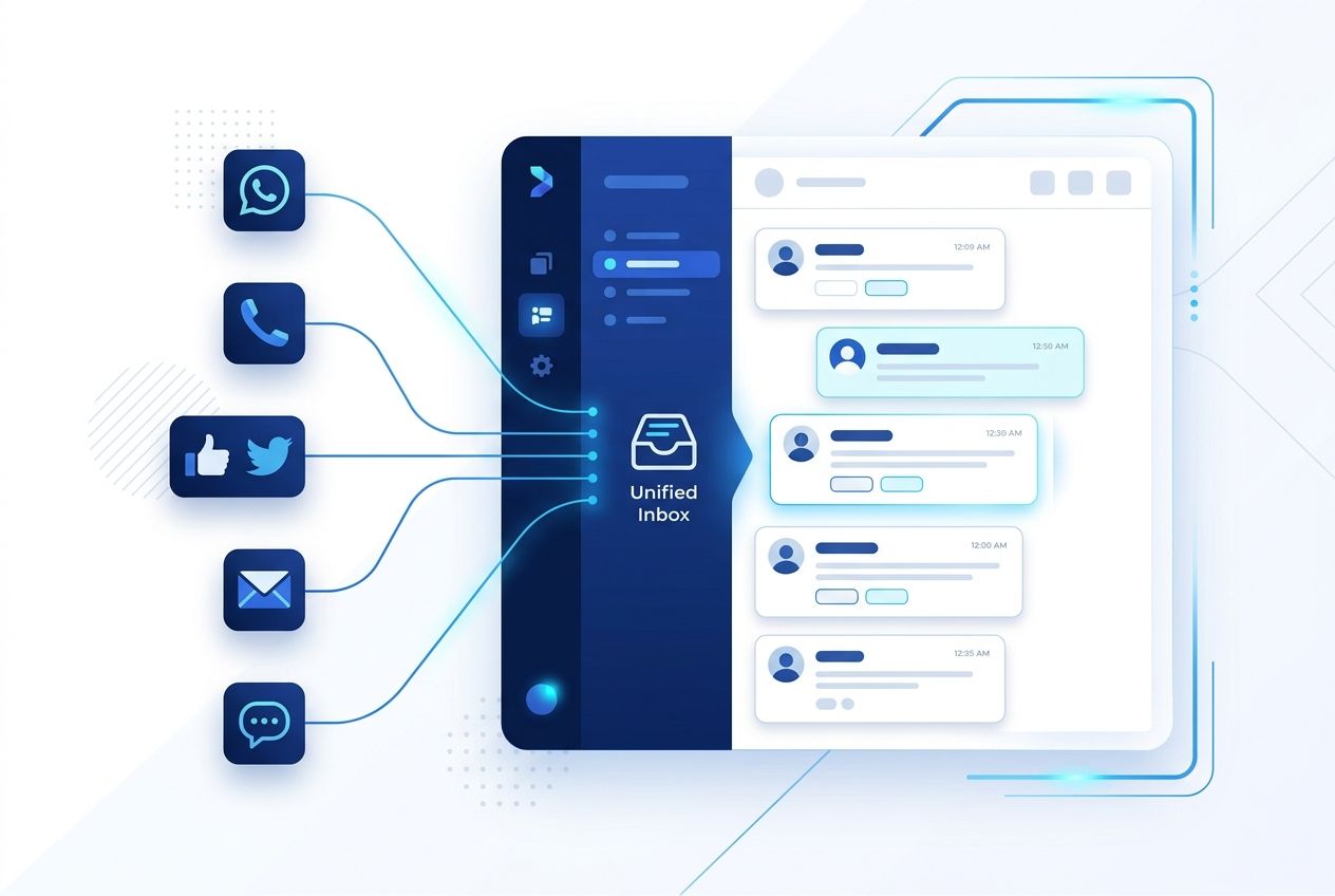 Interface abstrata representando software de atendimento omnichannel com canais centralizados