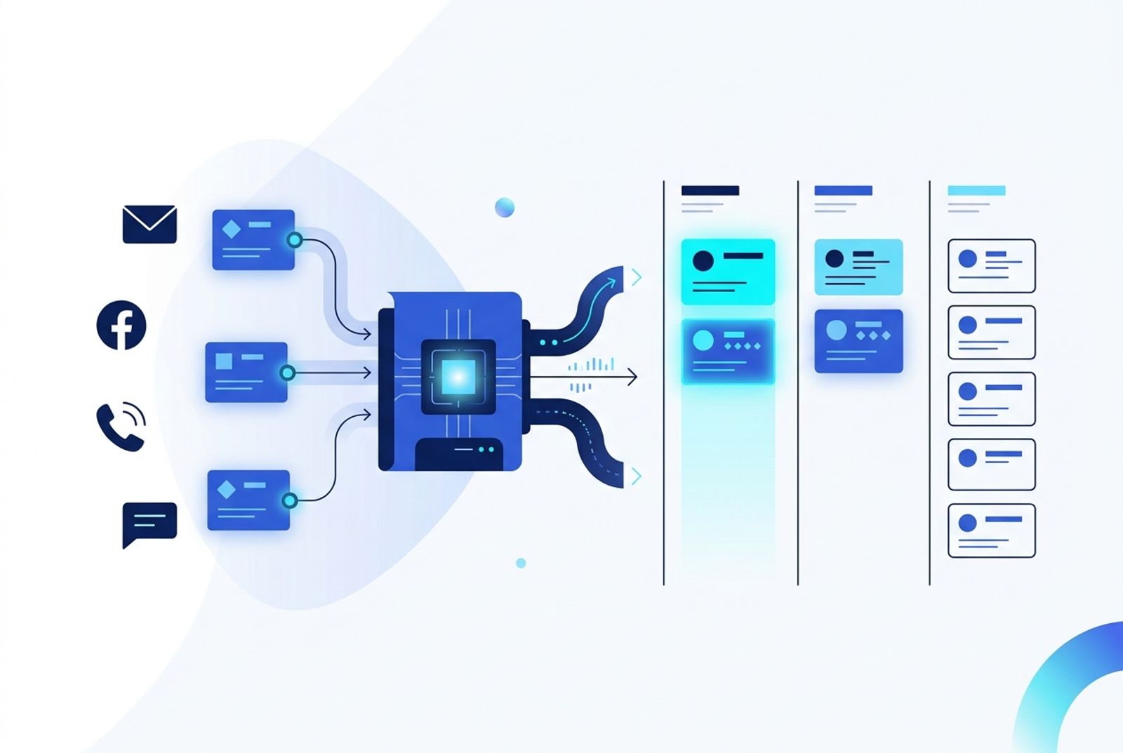 Fluxo visual de triagem e qualificação de leads com IA no atendimento