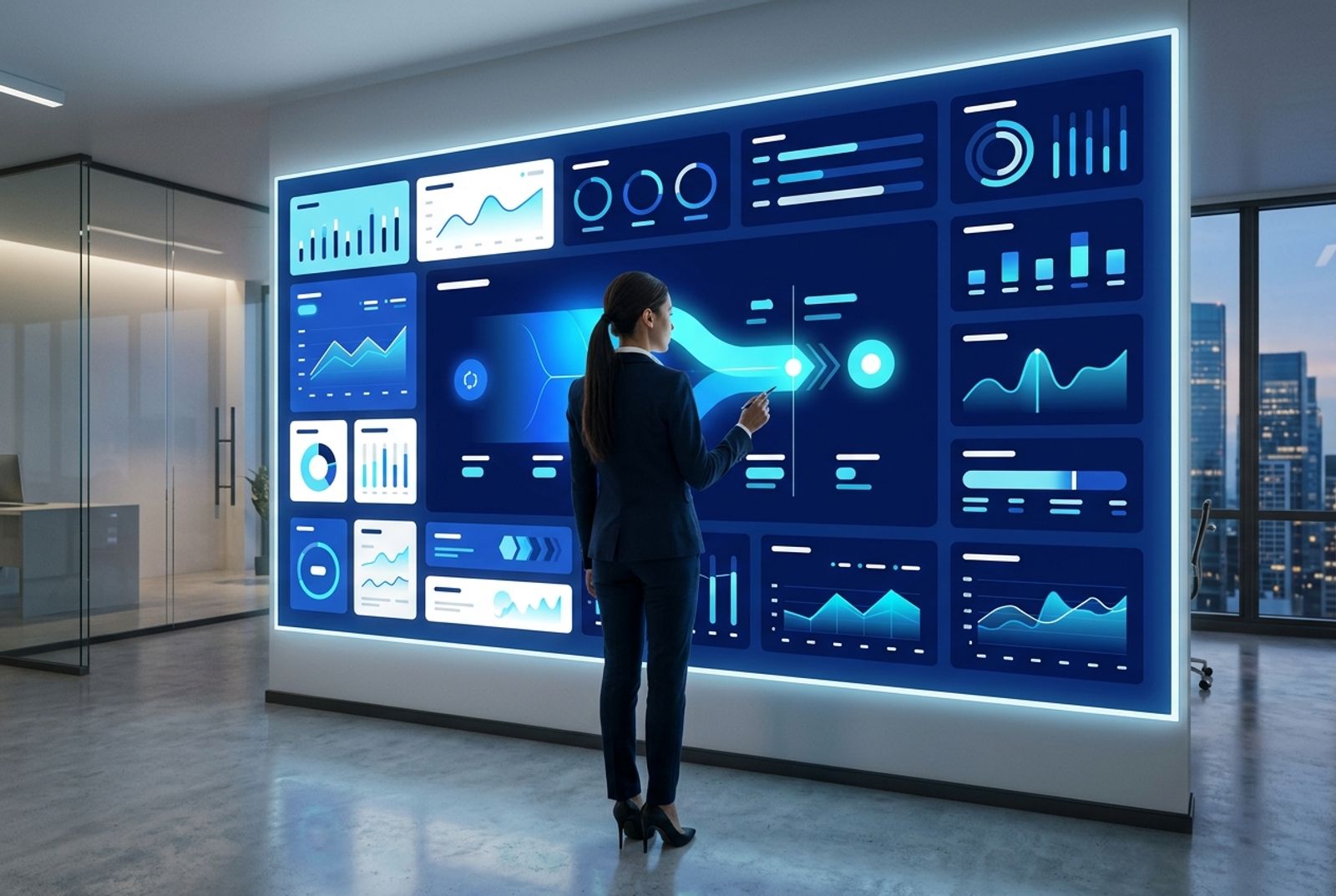 Profissional analisando indicadores de SLA e conversão em dashboard de atendimento