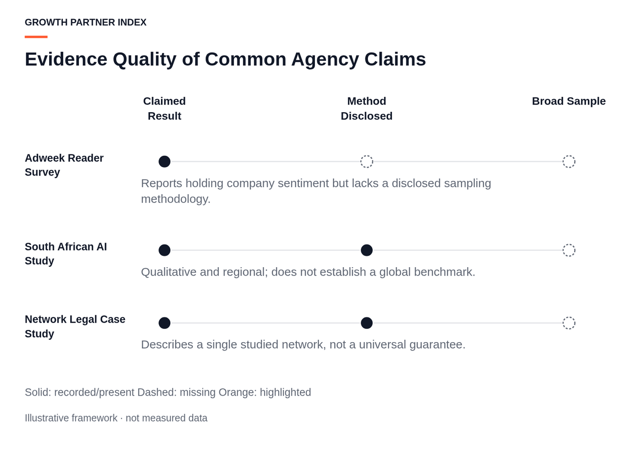 A signal diagram evaluating three industry sources on whether they provide a claimed result, a disclosed method, and a representative global sample.