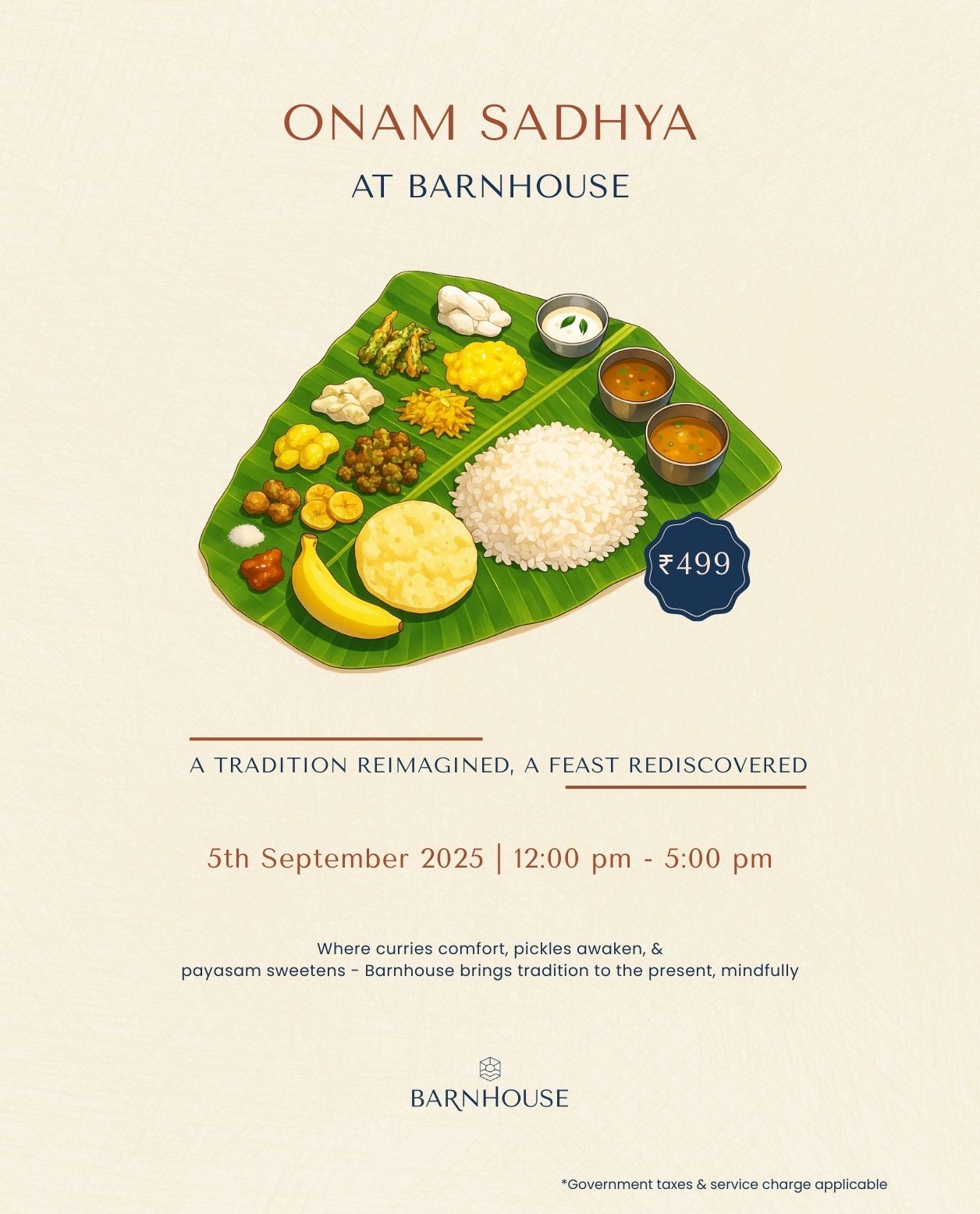 Onam Sadhya at Barnhouse