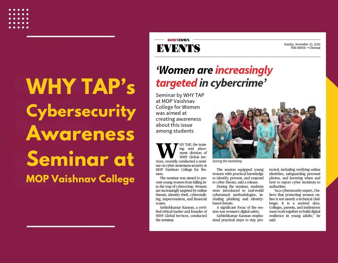 ‘Women are increasingly targeted in cybercrime’ Seminar by WHY TAP at MOP Vaishnav College for Women ‘Women are increasingly targeted in cybercrime’ Seminar by WHY TAP at MOP Vaishnav College for Women