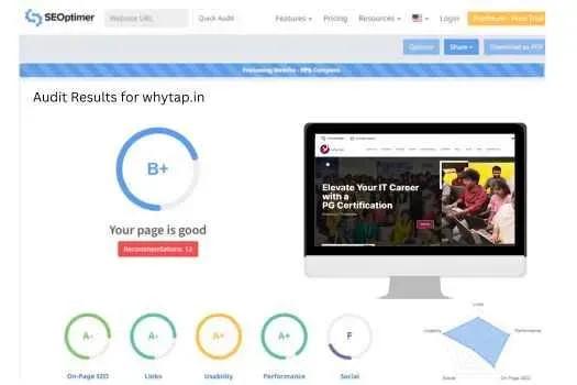 Website audit tool in seoptimer