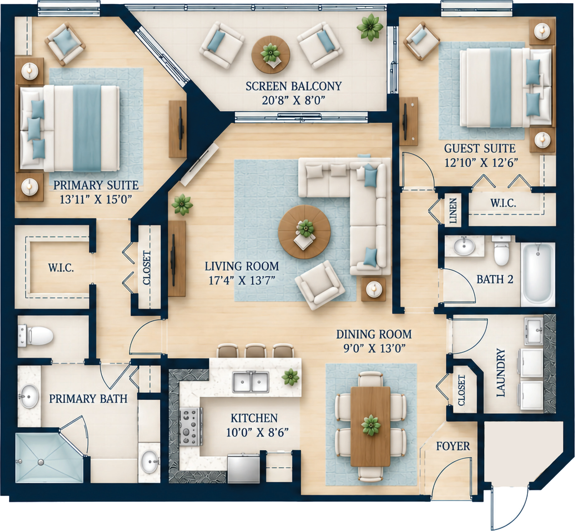 Residence 03/06 floor plan: 2 Bedroom, 2 Bath, 1614 sq ft total