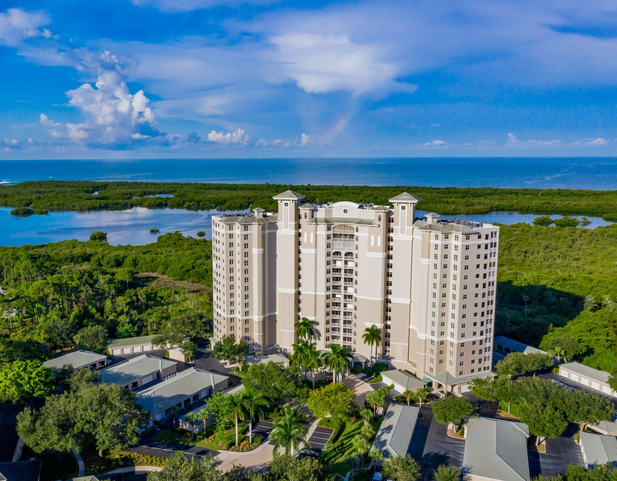 Aerial view of Arbor Trace's residences along the Gulf coastline