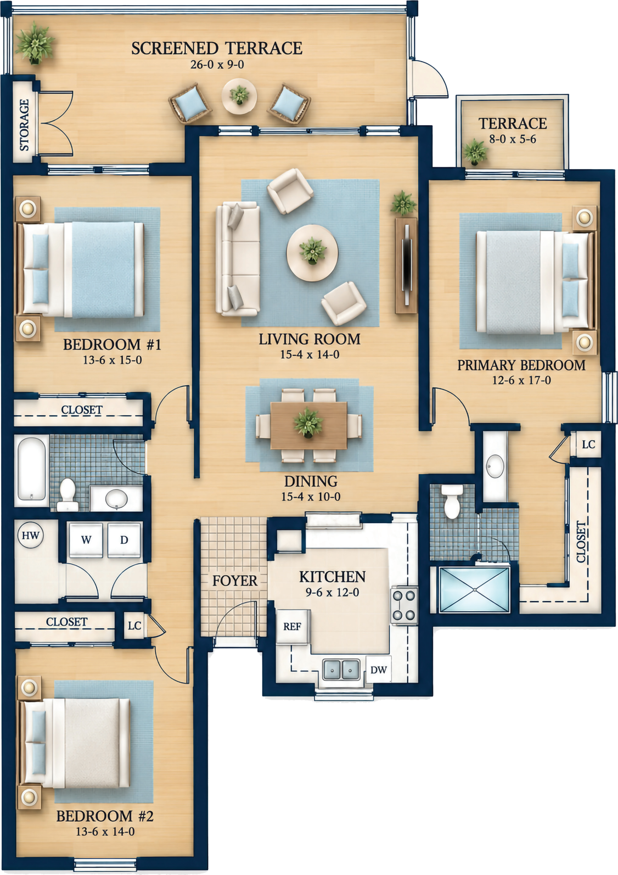 The Palm floor plan: 3 Bedroom, 2 Bath, 1960 sq ft total