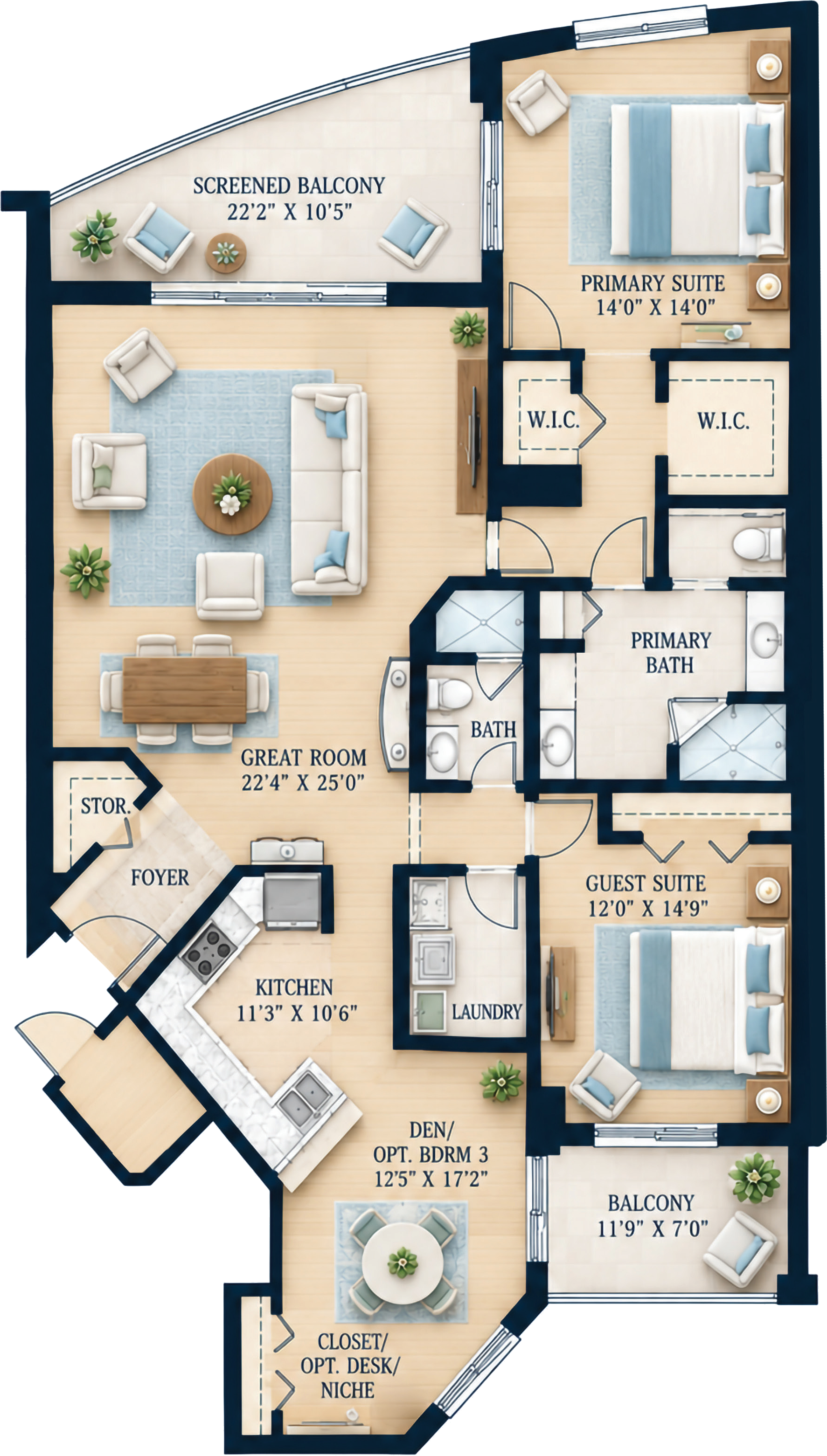 Residence 04/05 floor plan: 2 Bedroom plus Den, 2 Bath, 2048 sq ft total