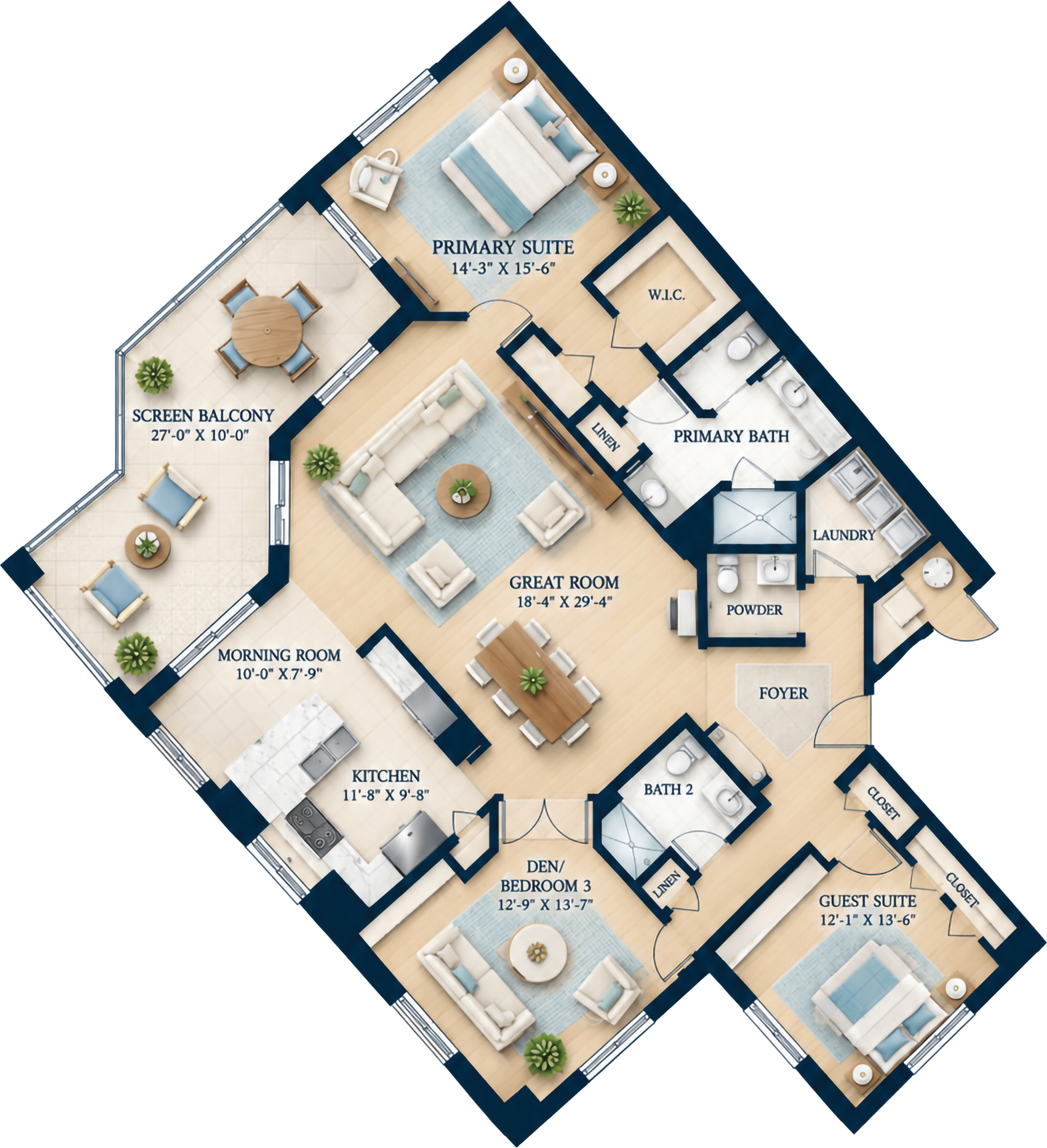 Residence 01/08 floor plan: 3 Bedroom, 2.5 Bath, 2315 sq ft total