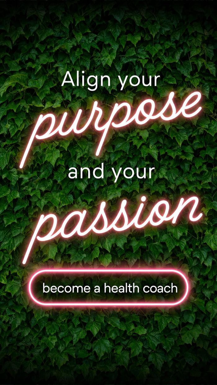 Health coaching ad featuring ivy wall with neon sign.