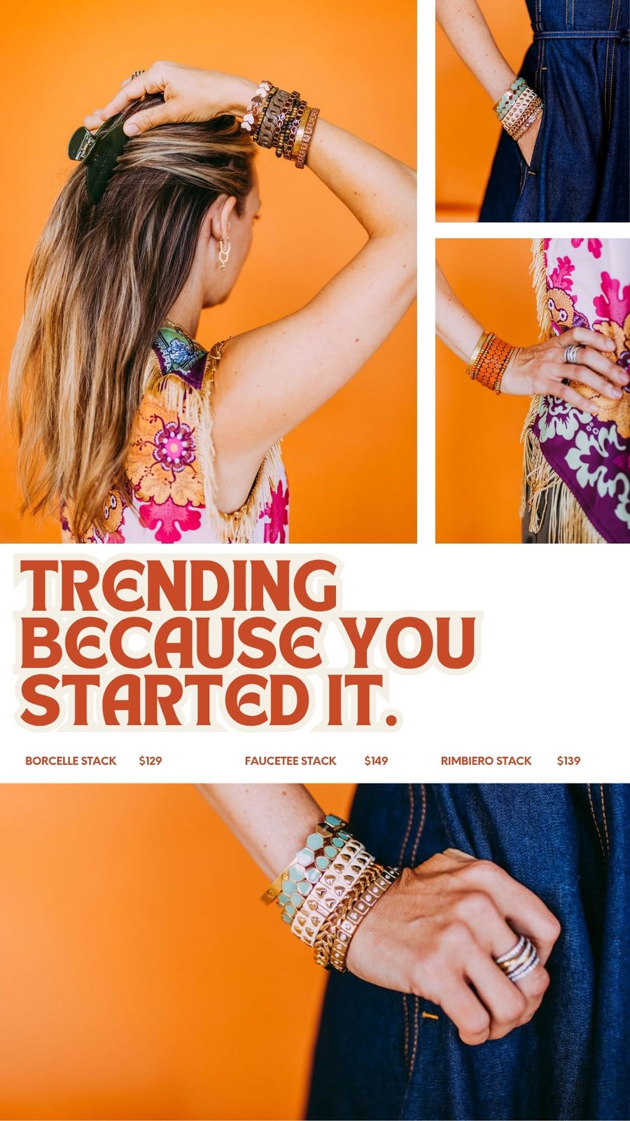 LLNY ad for bracelets with the caption "trending because of you"