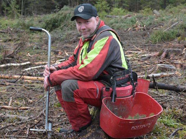 Peder Flesjø er skogeier, skogsarbeider og instruktør i Skogkurs, og han planter tusenvis av planter hvert år.