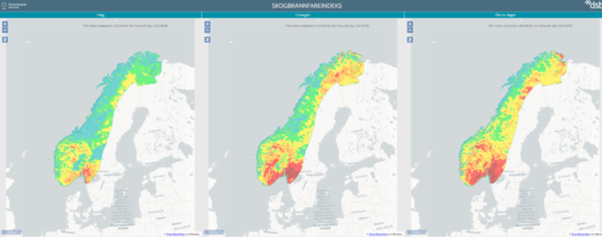 Skjermdump fra skogbrannfare.met.no