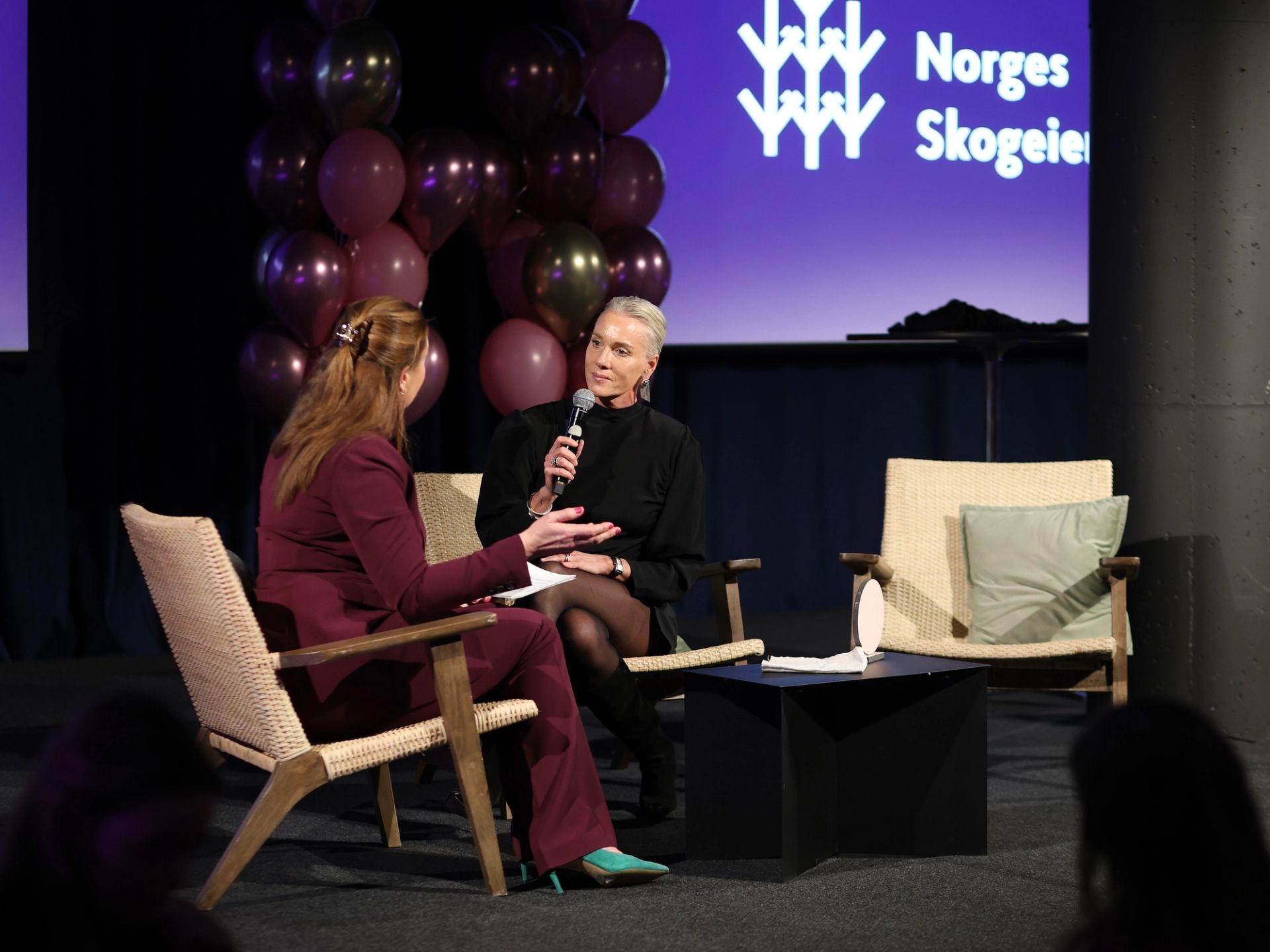 Gjyri Helén Werp ble intervjuet fra scenen etter utdelingen. Foto: Bjørn Hugo Pettersen i Viken Skog.