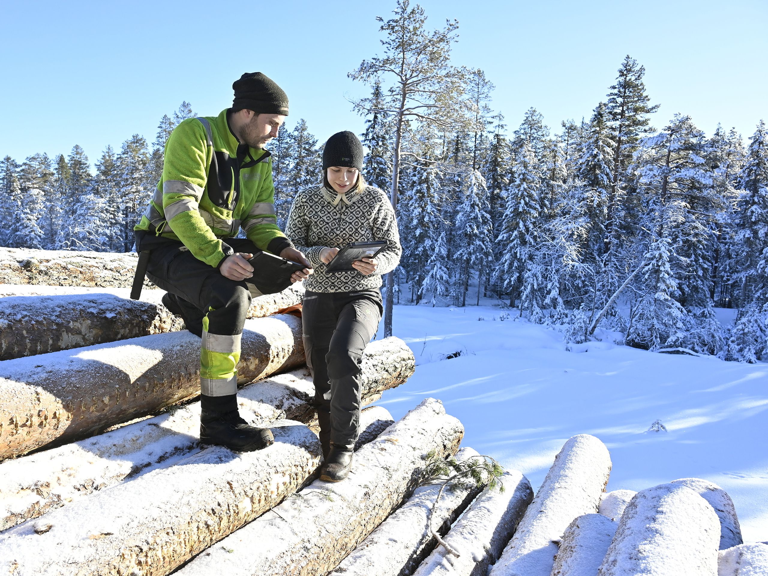 STORE VERDIER: Skogbruksleder Viil Flaata i Viken Skog og skogsentreprenør i Nore og Uvdal, Knut Sigurd Brekke, detaljplanlegger tømmerdriftene slik at så mye som mulig av verdiene tas ut før biller og tørke reduserer dem kraftig.