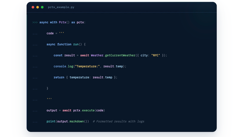 Python SDK for Code Mode with Python Tools and MCP