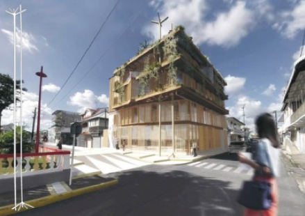Représentation architecturale du projet de médiathèque tiers-lieu